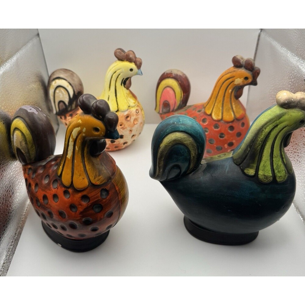 Vintage Homco Rooster Figurine Ceramic Orange Yellow Chicken 6” Lot of 4